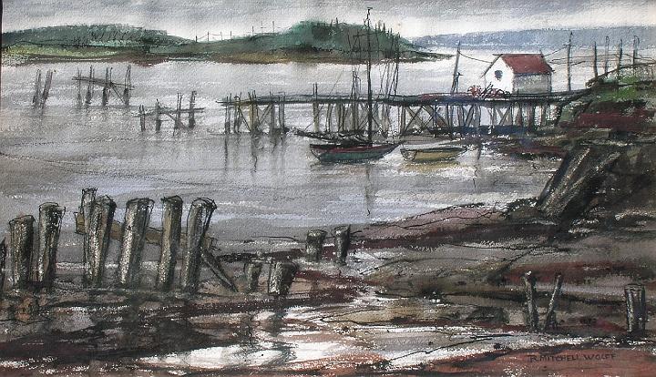 Pilings.jpg - Flats and pilings, watercolor, Collection of Richard Wolff